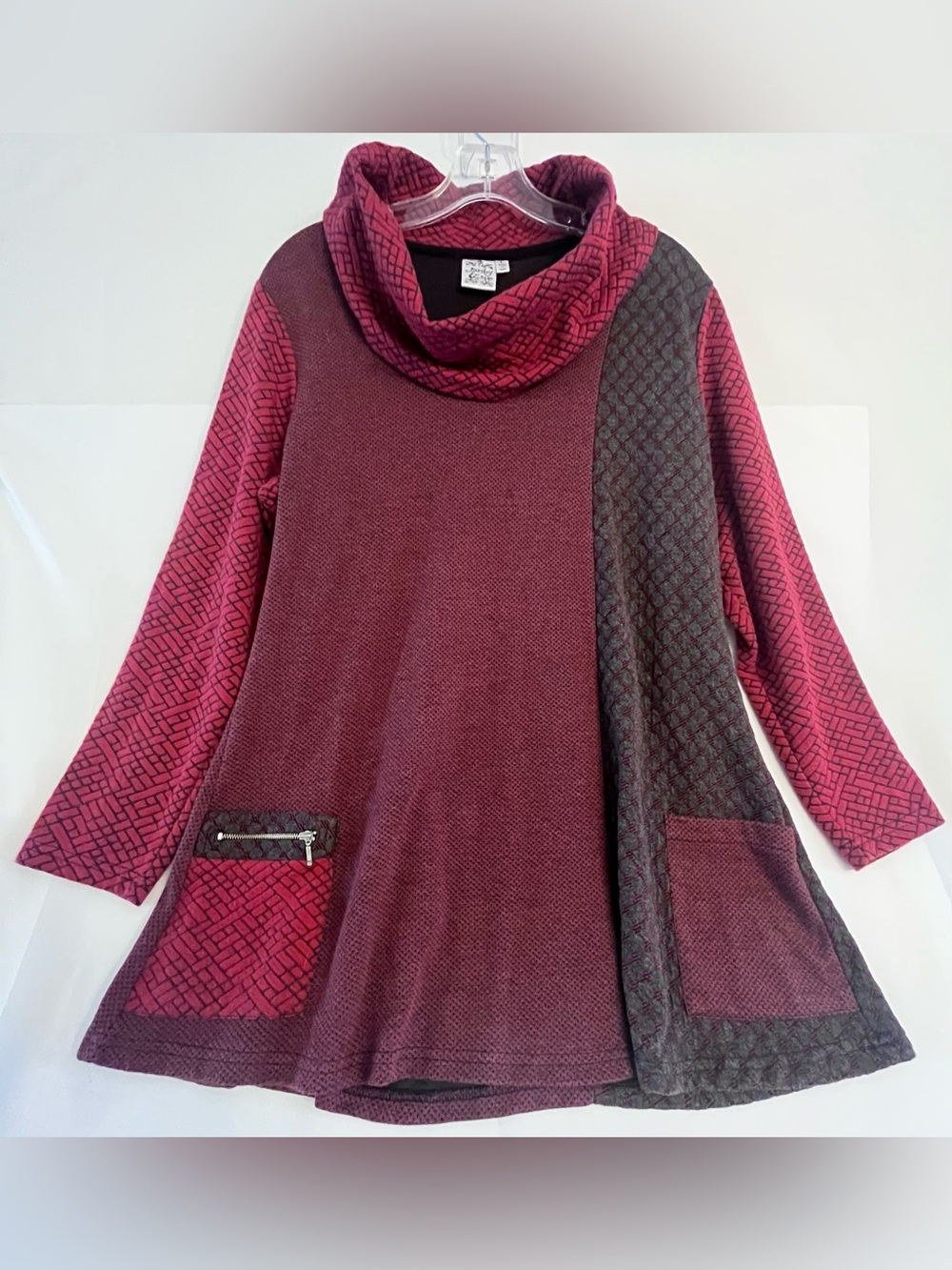 Parsley & Sage Boho Patchwork Cowl Neck Tunic L